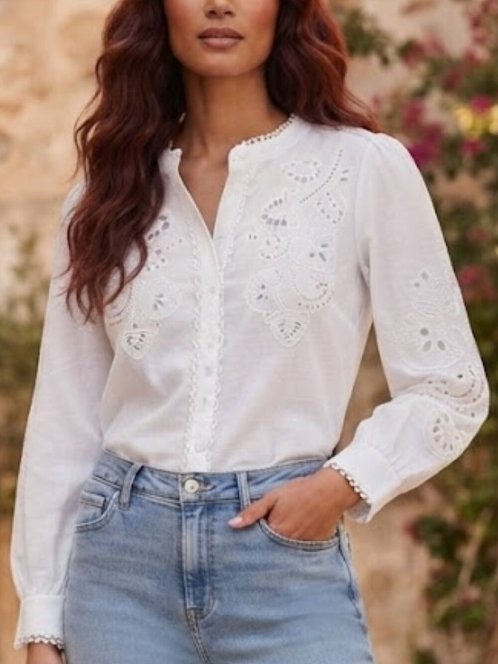 Boden White Eyelet Embroidered Linen Button-Front Blouse NWT size XL